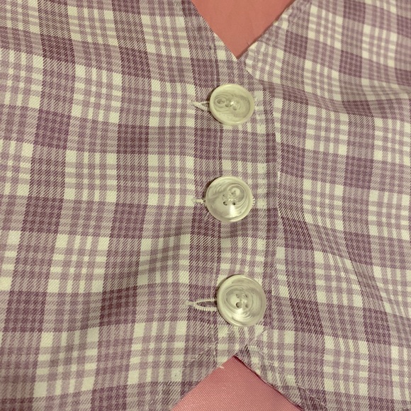 Y2K Purple Plaid ButtonUp Collared Halter Top w/Matching Skirt - Picture 3 of 6